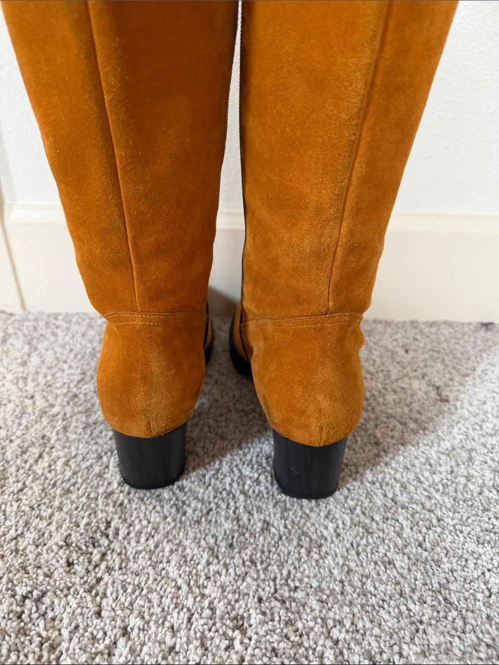 Knee Hi Suede Boots in Cognac Tan